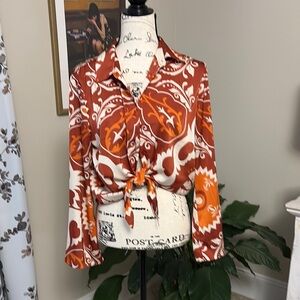 Stylish Women's Orange Patterned Top Rachel Zoe